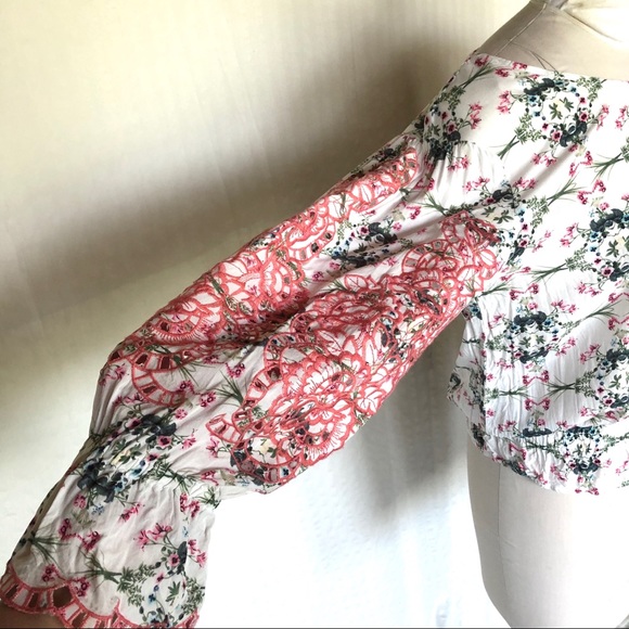 Anthropologie Embroidered Balloon Sleeve Cropped Top - Picture 7 of 14